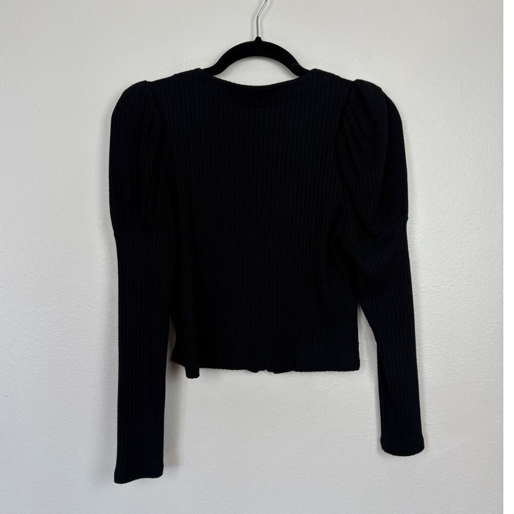 Reformation Einkorn Clasp Front Ribbed Puff Sleeve Tencel Blend Blouse Medium - Picture 3 of 7